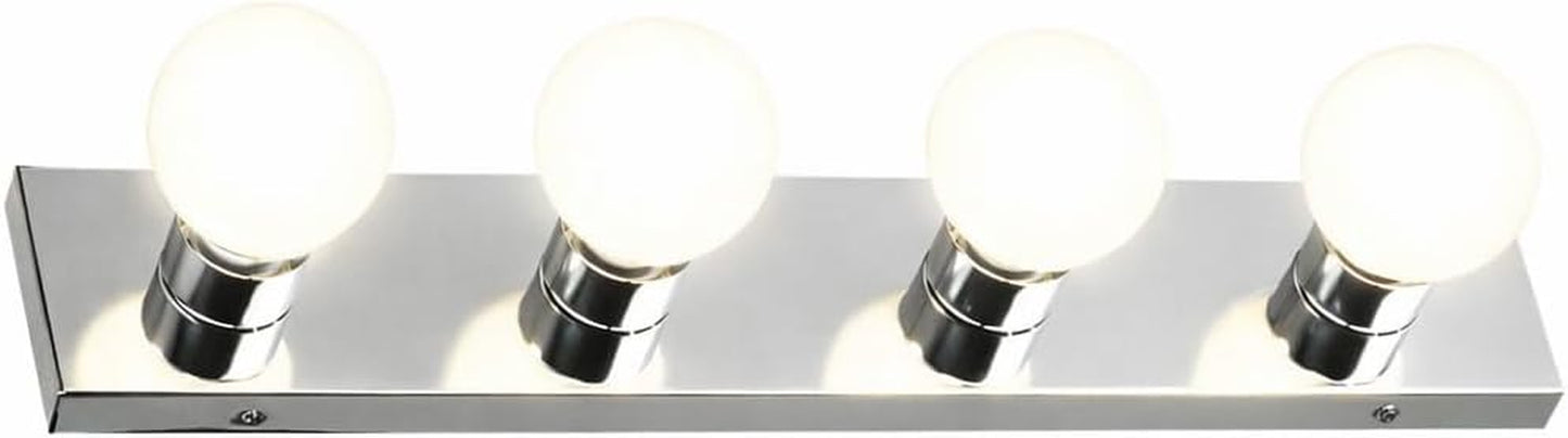 Vanity Lighting, Steel Construction, 4 Vanity Lights, Dimmable, Uses Four 60W Bulbs, Polished Chrome, 24.0 In. W X 4.3 In. H X 2.0 In. D, 500892