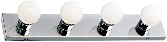 Vanity Lighting, Steel Construction, 4 Vanity Lights, Dimmable, Uses Four 60W Bulbs, Polished Chrome, 24.0 In. W X 4.3 In. H X 2.0 In. D, 500892