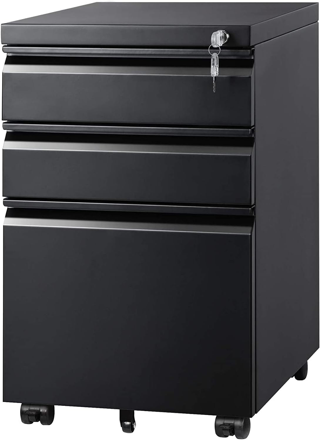 3 Drawer Mobile File Cabinet with Lock, Metal Filing Cabinet under Desk for Home Office, Fully Assembled except Casters, Fits Letter/Legal/A4 Size, Black