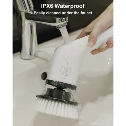 Electric Spin Scrubber, Cordless Cleaning Brush with 8 Replaceable Brush Heads, Power Scrubber with Adjustable & Detachable Handle for Bathroom Kitchen Car,White